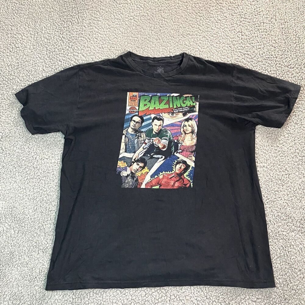 Big Bang Theory Bazinga T Shirt Men's Y2K Short Sleeve Graphic Logo Black XL
